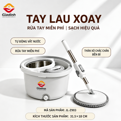 JL-Z903 - Bộ cây lau nhà xoay và xô tròn tách nước tự động