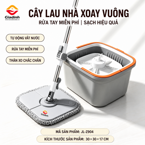 JL-Z904 - Bộ cây lau nhà xoay và xô vuông tách nước bẩn