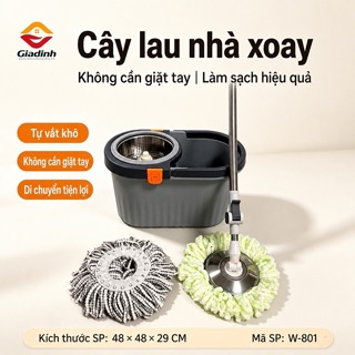 W-801 - Bộ cây lau nhà xoay 360 độ kèm thùng vắt cỡ lớn