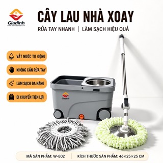 W-802 - Bộ cây lau nhà xoay 360 độ kèm thùng vắt tự động