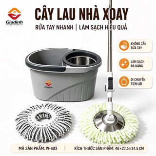 W-803 - Bộ thùng lau nhà xoay 360 độ có bánh xe, vắt inox 2 vòng