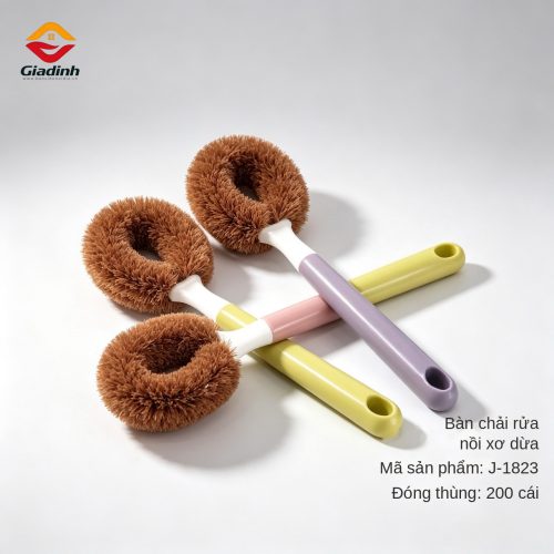 J-1823 - Cây chải rửa nồi xơ dừa tự nhiên cán dài