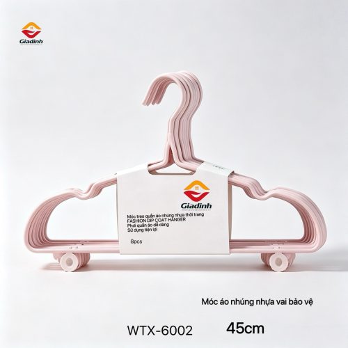 WTX-6002 – Móc áo nhúng nhựa bảo vệ vai áo 45cm, vai lượn (bộ 8 cái)
