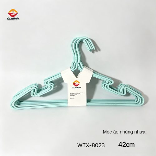 WTX-8023 – Móc áo nhúng nhựa 42cm, vai lượn (bộ 8 cái)